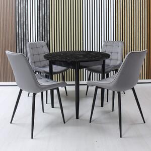 Set Masă Aris Rotundă Negru Marmorat cu 4 Scaune Onix Gri