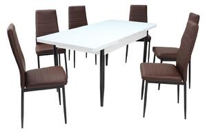 Set masă extensibilă Albă cu 6 scaune Oscar Maro Piele Ecologică
