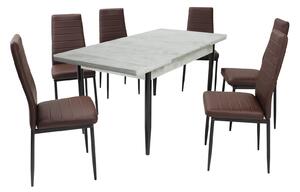 Set masă extensibilă Aris Ash White cu 6 scaune Oscar Maro Piele Ecologică