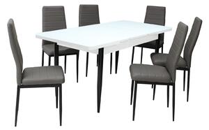 Set masă extensibilă Albă cu 6 scaune Oscar Gri Piele Ecologică