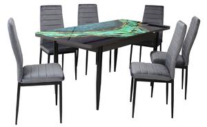 Set masă extensibilă Crystal cu 6 scaune Oscar Gri