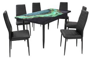 Set masă extensibilă Crystal cu 6 scaune Oscar Negru Piele Ecologică