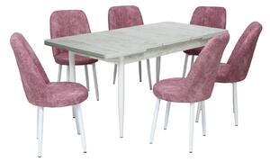 Set masă extensibilă Aris Ash White cu 6 scaune Cronos Roz