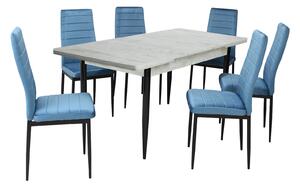 Set masă extensibilă Aris Ash White cu 6 scaune Oscar Albastru