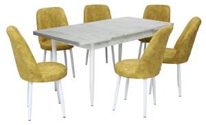 Set masă extensibilă Aris Ash White cu 6 scaune Cronos Galben