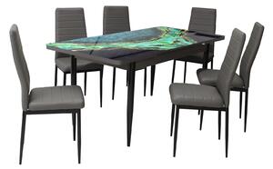 Set masă extensibilă Crystal cu 6 scaune Oscar Gri Piele Ecologică