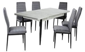 Set masă extensibilă Aris Ash White cu 6 scaune Oscar Gri
