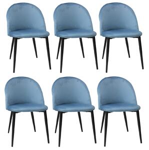 Set 6 Scaune Bella Albastru Picior Negru