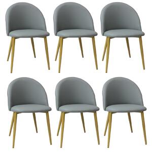 Set 6 Scaune Piele Ecologică Bella Gri Picior Maro