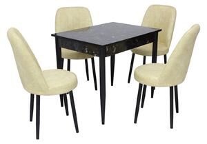Set masă fixă Deco Negru Marmorat cu 4 scaune Cronos Crem