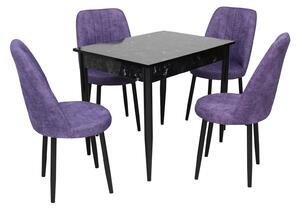 Set masă fixă Deco Negru Marmorat cu 4 scaune Cronos Mov