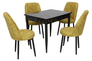 Set masă fixă Deco Negru Marmorat cu 4 scaune Cronos Galben
