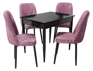 Set masă fixă Deco Negru Marmorat cu 4 scaune Artemis Roz