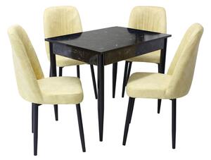 Set masă fixă Deco Negru Marmorat cu 4 scaune Artemis Crem