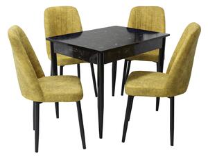 Set masă fixă Deco Negru Marmorat cu 4 scaune Artemis Galben