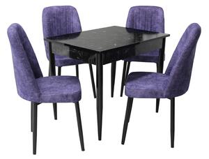 Set masă fixă Deco Negru Marmorat cu 4 scaune Artemis Mov