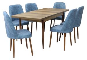 Set masă extensibilă Aris Nuc cu 6 scaune Artemis Blue