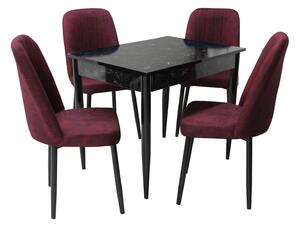 Set masă fixă Deco Negru Marmorat cu 4 scaune Artemis Bordo