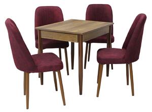 Set masă fixă Deco Nuc cu 4 Scaune Artemis Bordo