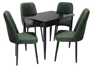 Set masă fixă Deco Negru Marmorat cu 4 scaune Artemis Verde