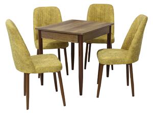 Set masă fixă Deco Nuc cu 4 Scaune Artemis Galben