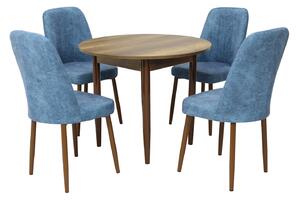 Set Masă Aris Nuc Rotundă cu 4 Scaune Artemis Blue