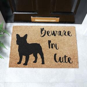 Covoraș de intrare din fibre de nucă de cocos 40x60 cm Beware I'm Cute French Bulldog – Artsy Doormats