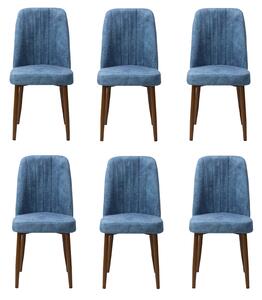 Set 6 Scaune Artemis Blue Picior Maro