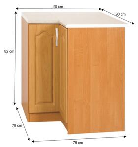 KONDELA Cabinet de bucătărie, inferior, stânga, anin, LORA MDF NEW KLASIK S90/90