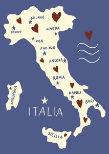 Ilustrație Italiy Map, Studio Dolci, (30 x 40 cm)