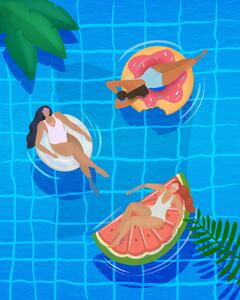 Ilustrare Pool Ladies, Petra Lizde, (30 x 40 cm)