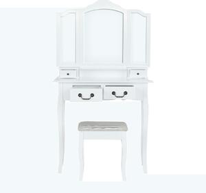 KONDELA Măsuţă de toaletă cu taburet, alb/argintiu, REGINA NEW