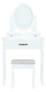 KONDELA Măsuţă de toaletă cu taburet, alb/argintiu, LINET NEW