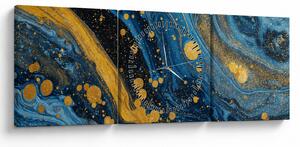 Tablou - Abstracție albastră cu aur (cu ceas) (90x30 cm)