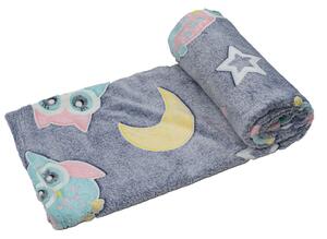 Patura fosforescenta microflanel OWL AND THE MOON 150x200 cm gri