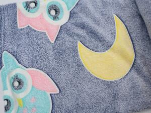 Patura fosforescenta microflanel OWL AND THE MOON 150x200 cm gri