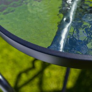 KONDELA Masă grădină, oţel negru/sticlă securizată, diametru 60 cm, BORGEN TYP 1