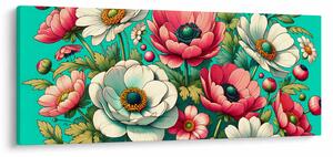 Tablou - Flori pe fundal albastru (120x50 cm)