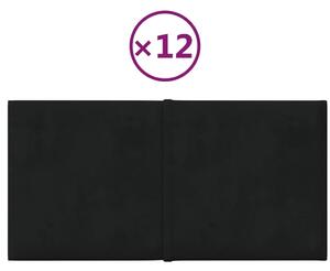 Panouri de perete, 12 buc., negru, 30x15 cm, catifea, 0,54 m²