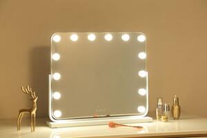 Oglindă sistem iluminare 14 becuri LED, 3 culori, Senzor Tactil, Luminozitate Reglabilă, Alb