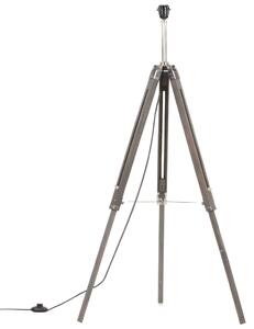 Lampă de podea cu trepied, gri/alb, 141 cm, lemn masiv de tec