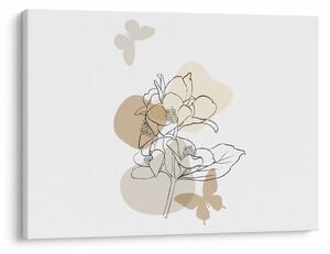 Tablou - Flori bej cu fluture N⁰1 (70x50 cm)