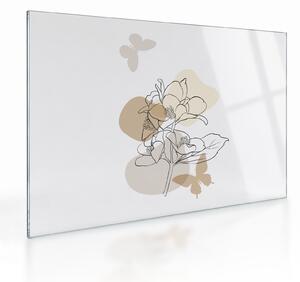 Tablou pe sticlă - Flori bej cu fluture N⁰1 (70x50 cm)