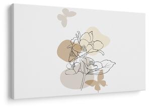 Tablou - Flori bej cu fluture N⁰1 (90x60 cm)