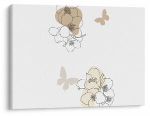 Tablou - Flori bej cu fluture N⁰2 (70x50 cm)