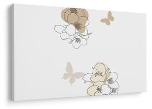 Tablou - Flori bej cu fluture N⁰2 (90x60 cm)