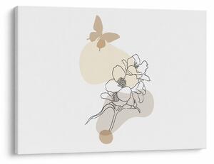 Tablou - Flori bej cu fluture N⁰3 (70x50 cm)