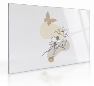 Tablou pe sticlă - Flori bej cu fluture N⁰3 (70x50 cm)