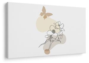 Tablou - Flori bej cu fluture N⁰3 (90x60 cm)