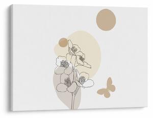 Tablou - Flori bej cu fluture N⁰4 (70x50 cm)